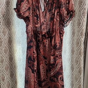 Women's Black & Red Paisley Maxi Dress with Ruffle Sleeves